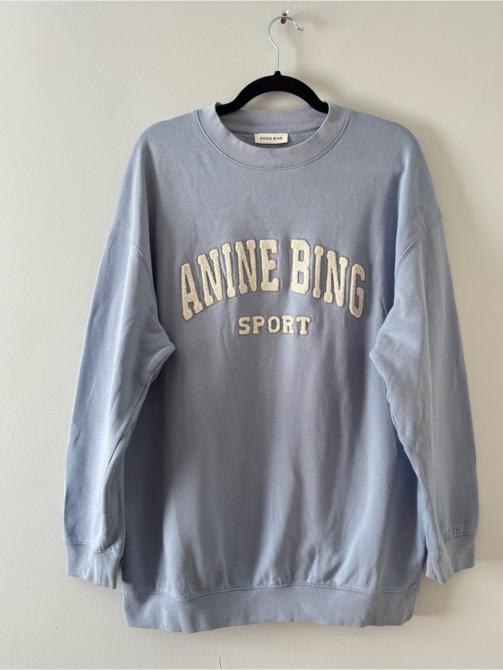 Anine Bing Tyler Crewneck in Capri Blue Oversized Sweatshirt Sweater Graphic - Picture 4 of 10